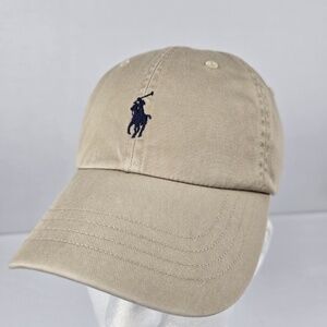 Polo Ralph Lauren Khaki Cap Hat With Navy Polo Pony Buckle Strap